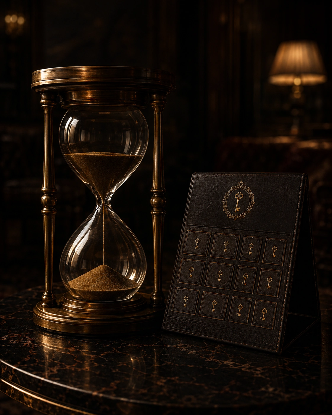 Luxury hourglass representing twelve months of membership