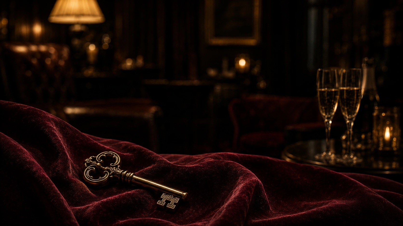 Hidden Key antique gold key resting on burgundy velvet